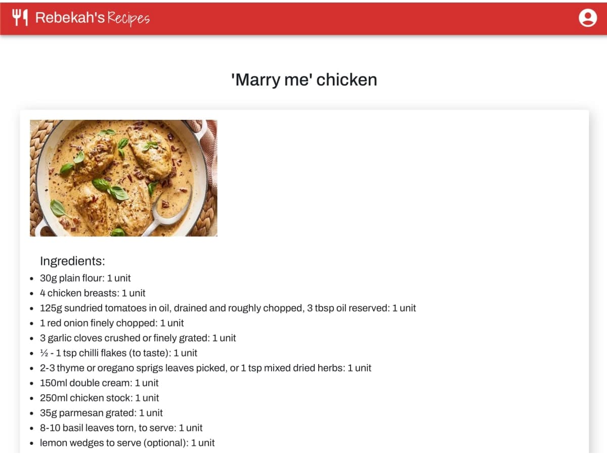 recipe detail page